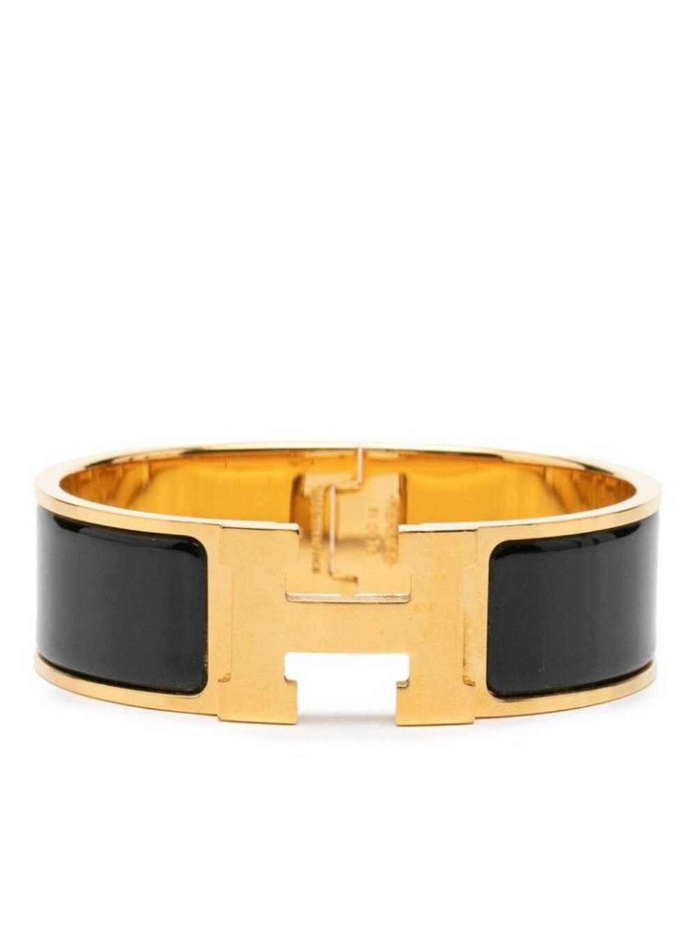 Hermes Clic Clac GM Bracelet Bangle Gold Black Plated Enamel